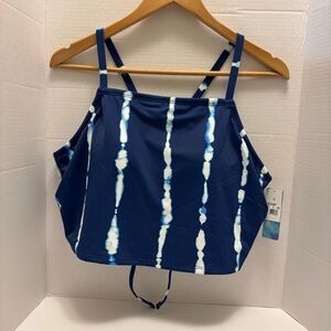 Beach Betty Women's Size 3X Longline Support Swim Top Tie Back Blue New
